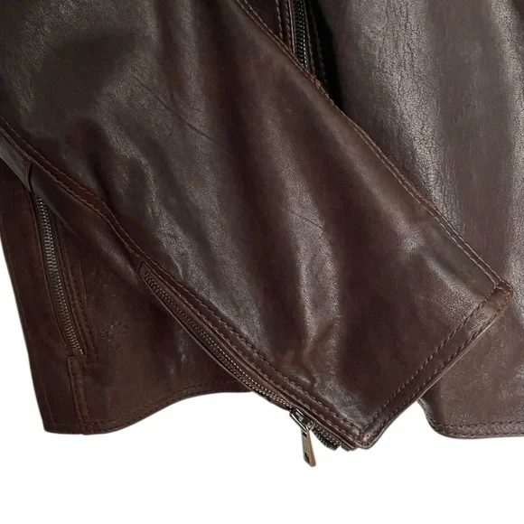 Andrew Marc Chocolate Brown Leather Moto Jacket Men’s Large Quilted Lining - Picture 3 of 13